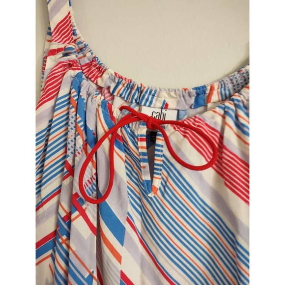 CAbi Women’s Size Small Tassel Camisole Tank Top Tunic Blouse Red Blue Stripes - Picture 2 of 7